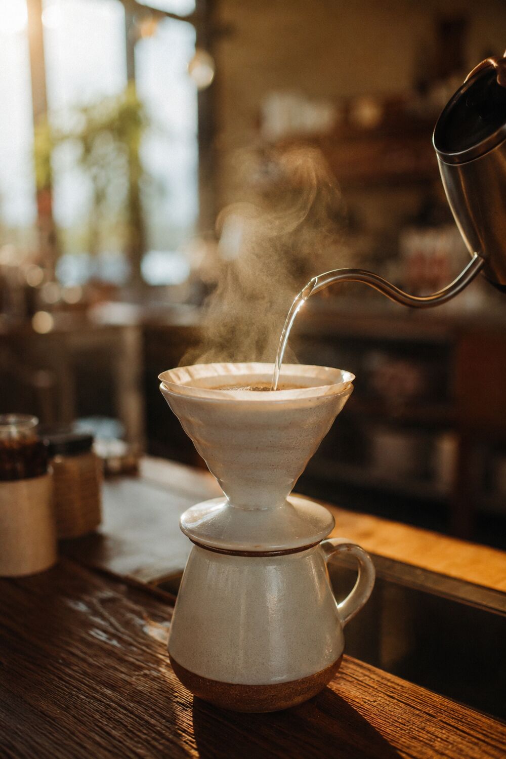 Pour-over coffee being brewed at the brew bar